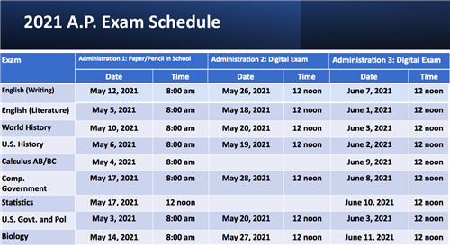 2021 Exam Schedule 2021 Exam Schedule